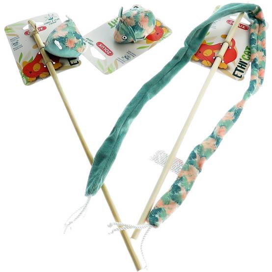 2 canne à pêche et 1 souris tissu feuille vert, jouet pour chat - Image 4