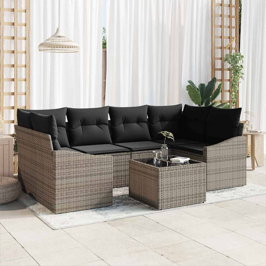 Canapé Extérieur 7 pcs Polyrotin Modulable avec Table et Sac Rangement Gris Contemporain – ComfortXL Outdoor Living - Image 1