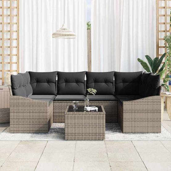 Canapé Extérieur 7 pcs Polyrotin Modulable avec Table et Sac Rangement Gris Contemporain – ComfortXL Outdoor Living - Image 3
