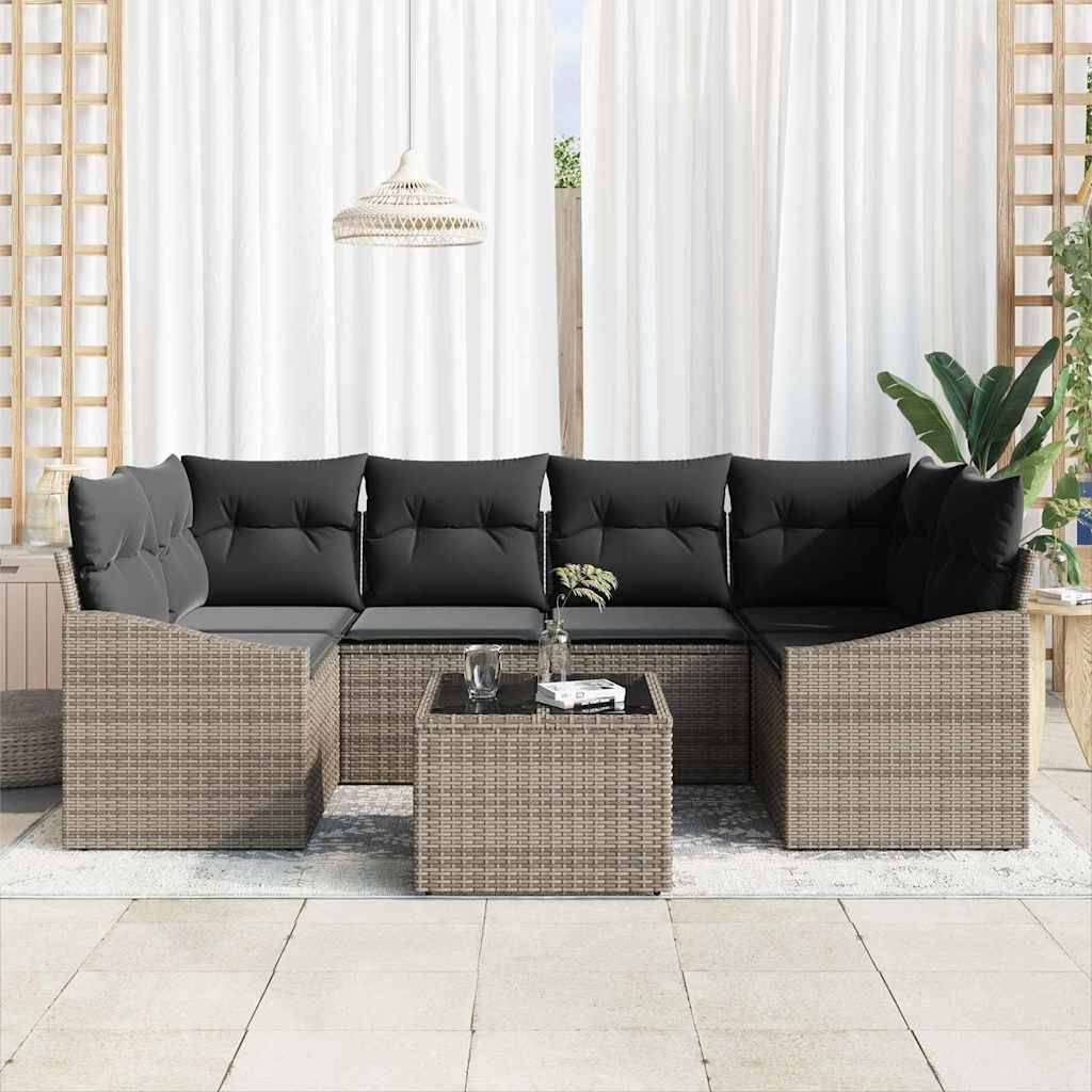 Canapé Extérieur 7 pcs Polyrotin Modulable avec Table et Sac Rangement Gris Contemporain – ComfortXL Outdoor Living - Image 3
