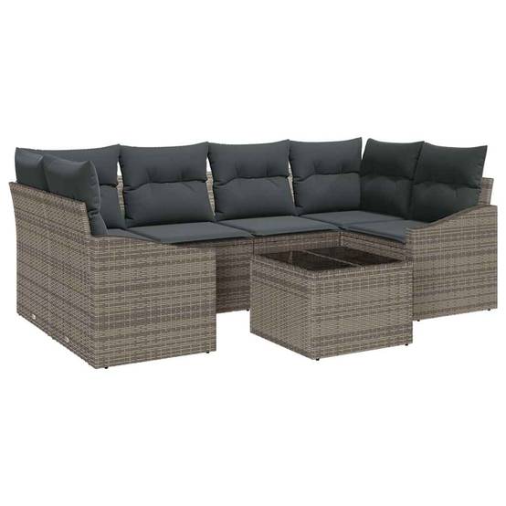 Canapé Extérieur 7 pcs Polyrotin Modulable avec Table et Sac Rangement Gris Contemporain – ComfortXL Outdoor Living - Image 2