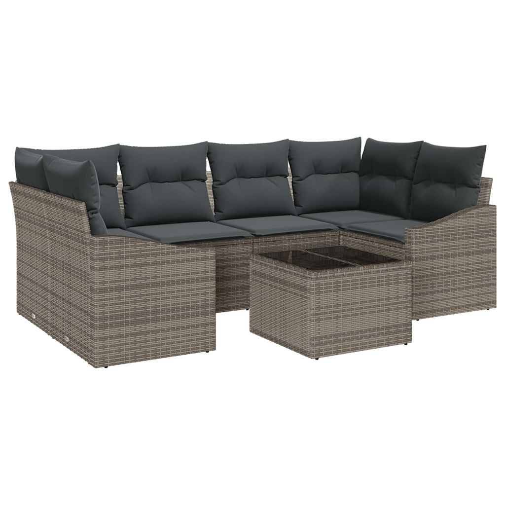 Canapé Extérieur 7 pcs Polyrotin Modulable avec Table et Sac Rangement Gris Contemporain – ComfortXL Outdoor Living - Image 2