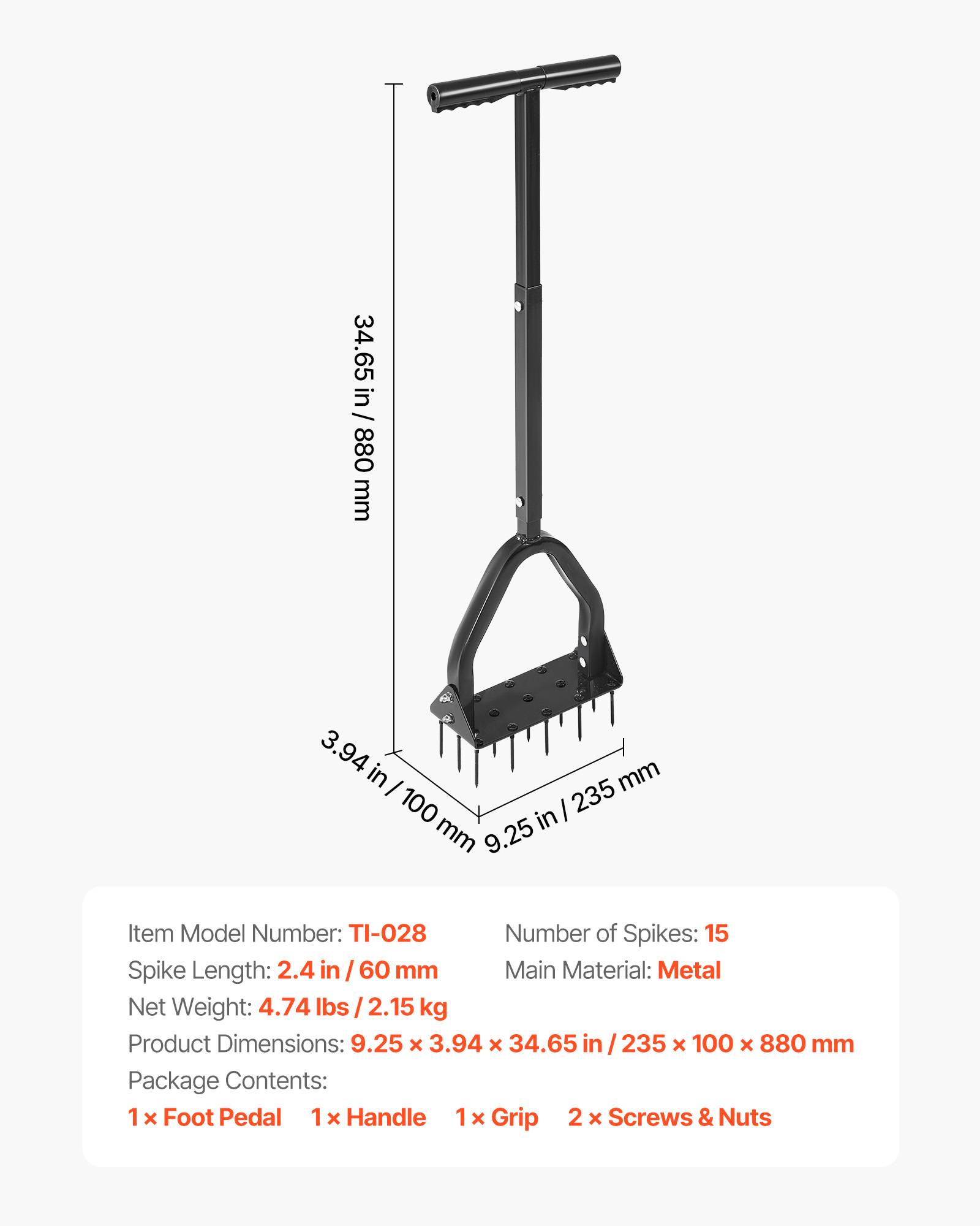 Vevor - VEVOR Aérateur de gazon manuel 23,5 cm, 15 pointes acier 6 cm, manche long et large plaque, structure acier soudé anti-rouille, pour sols compacts. - Image 6