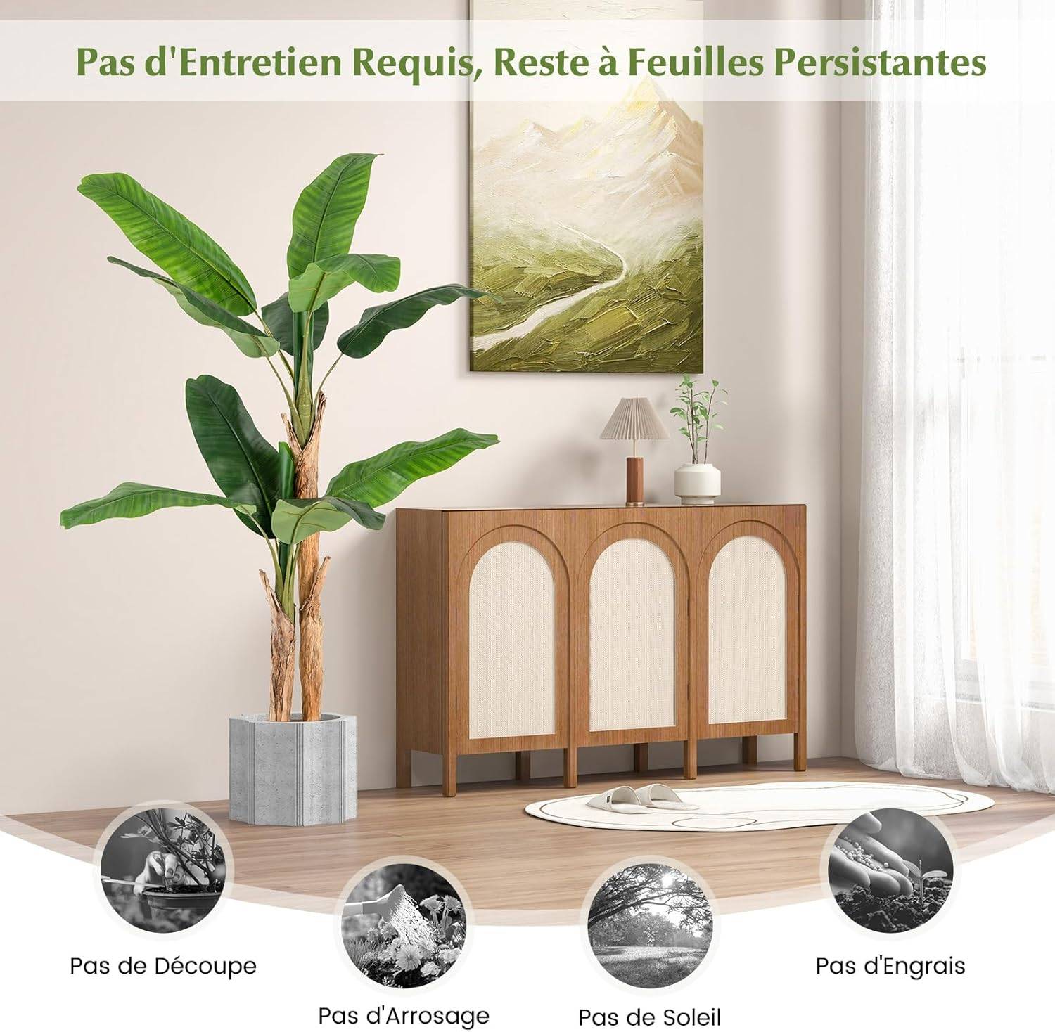 Plante Artificielle Tiges Doubles, Fausse Plante de Bananier 10 Grandes Feuilles Plante Verte en Pot, Décoration Palmier d'Intérieur 165 CM - Image 7