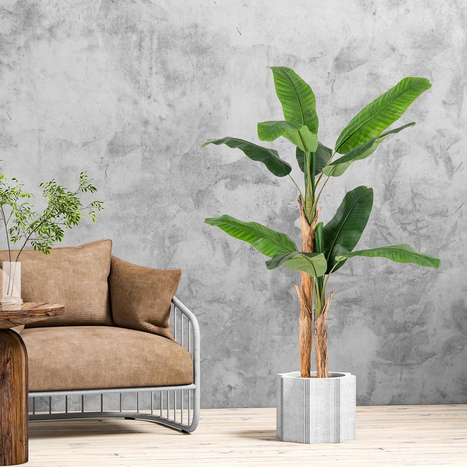 Plante Artificielle Tiges Doubles, Fausse Plante de Bananier 10 Grandes Feuilles Plante Verte en Pot, Décoration Palmier d'Intérieur 165 CM - Image 9