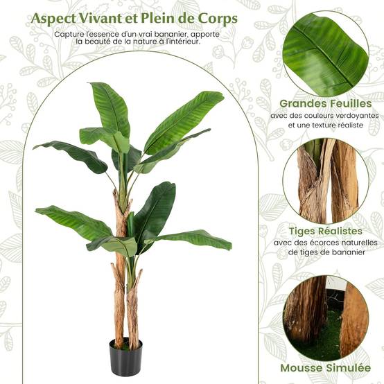 Plante Artificielle Tiges Doubles, Fausse Plante de Bananier 10 Grandes Feuilles Plante Verte en Pot, Décoration Palmier d'Intérieur 165 CM - Image 3