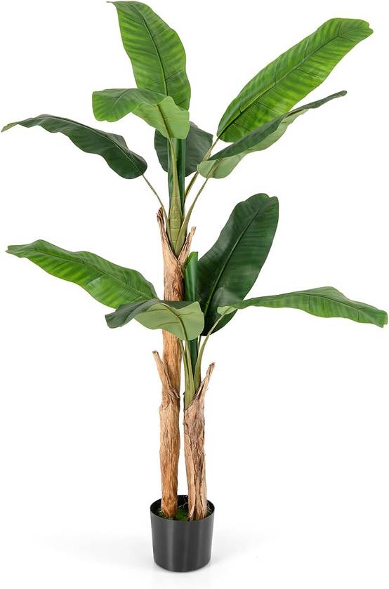Plante Artificielle Tiges Doubles, Fausse Plante de Bananier 10 Grandes Feuilles Plante Verte en Pot, Décoration Palmier d'Intérieur 165 CM - Image 1
