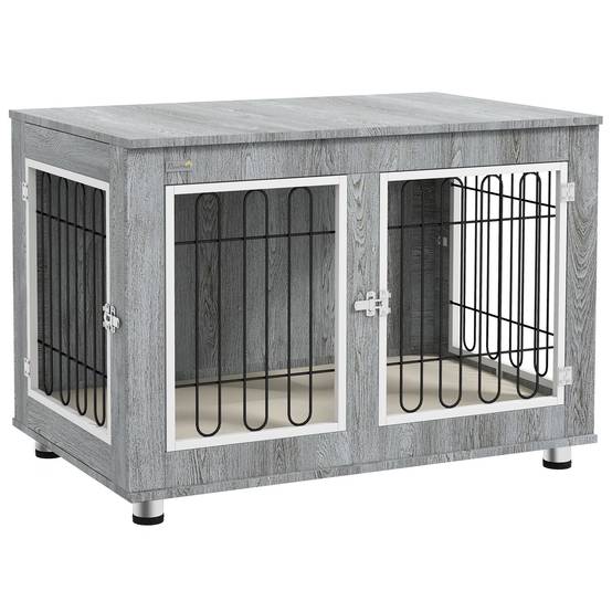Cage pour chien avec coussin, 2 verrous, portes doubles, gris, 90 x 58 x 65 cm - PANGIVO - Image 1