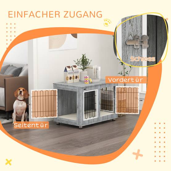 Cage pour chien avec coussin, 2 verrous, portes doubles, gris, 90 x 58 x 65 cm - PANGIVO - Image 6