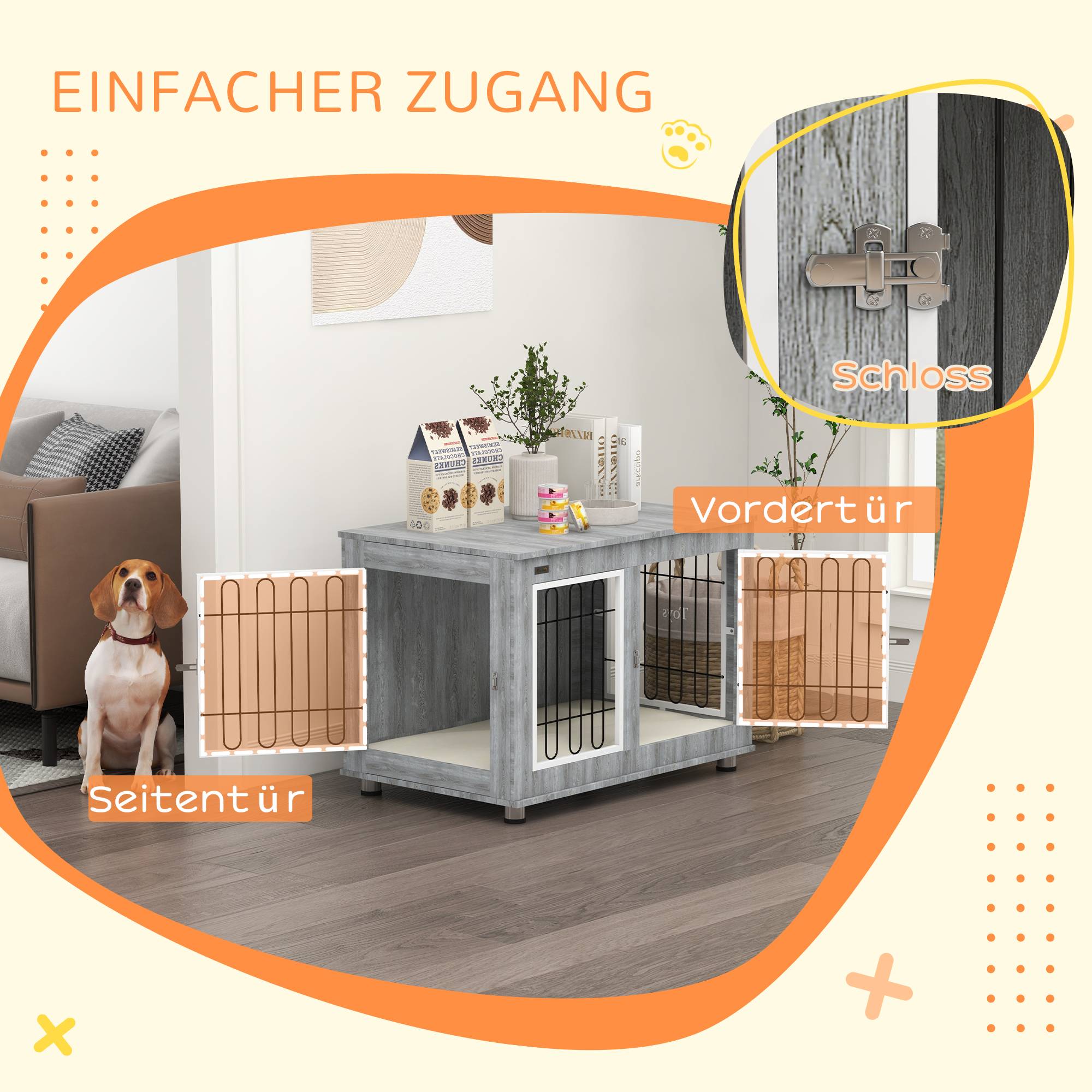 Cage pour chien avec coussin, 2 verrous, portes doubles, gris, 90 x 58 x 65 cm - PANGIVO - Image 6