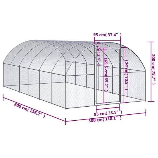 Vidaxl - Poulailler d'extérieur 3x6x2 m Acier galvanisé vidaXL 3095465 - Image 8