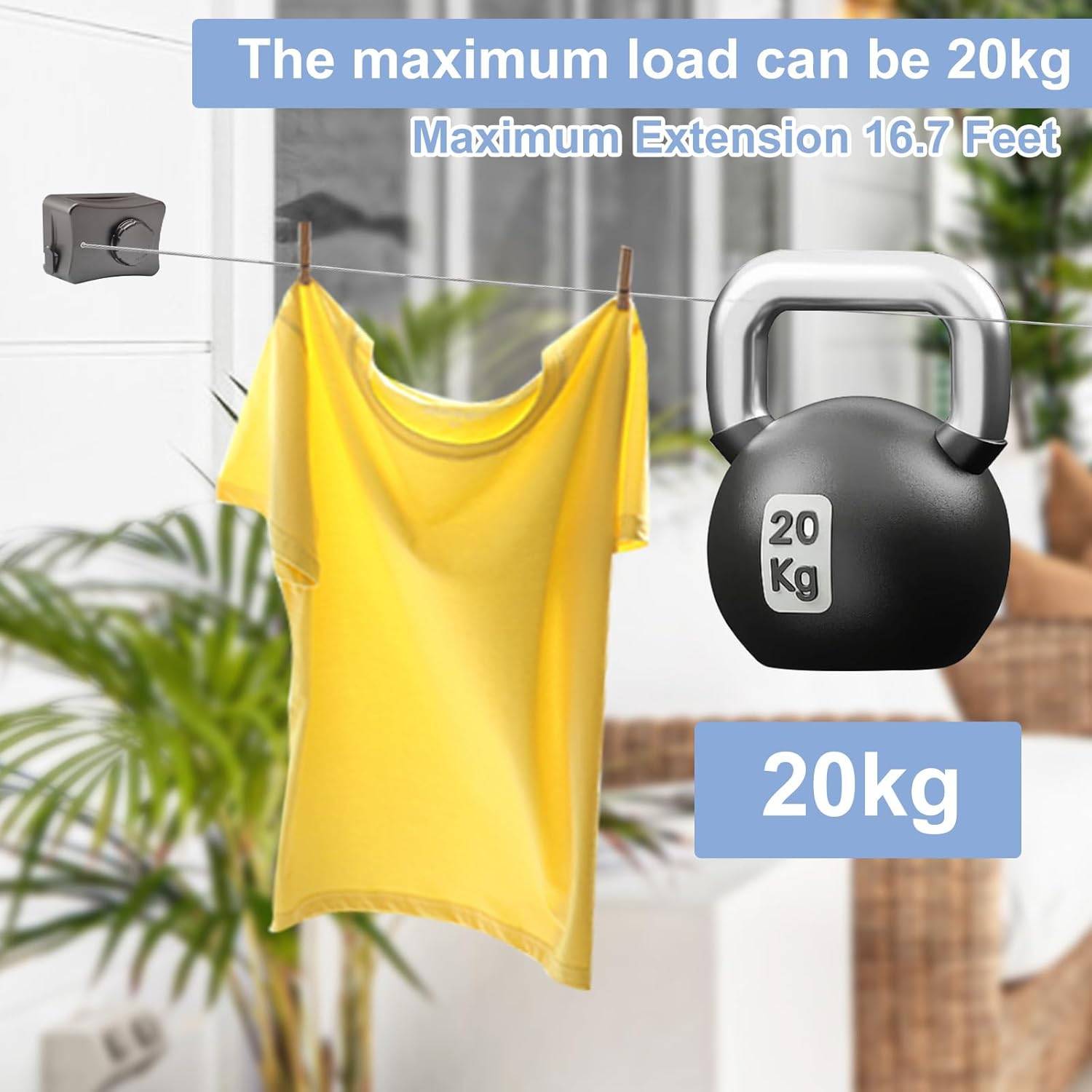 Corde à linge rétractable d'extérieur, rétractable, livrée avec une corde réglable en acier inoxydable 304 robuste, corde à linge de 5,1 m-Lytech - Image 4