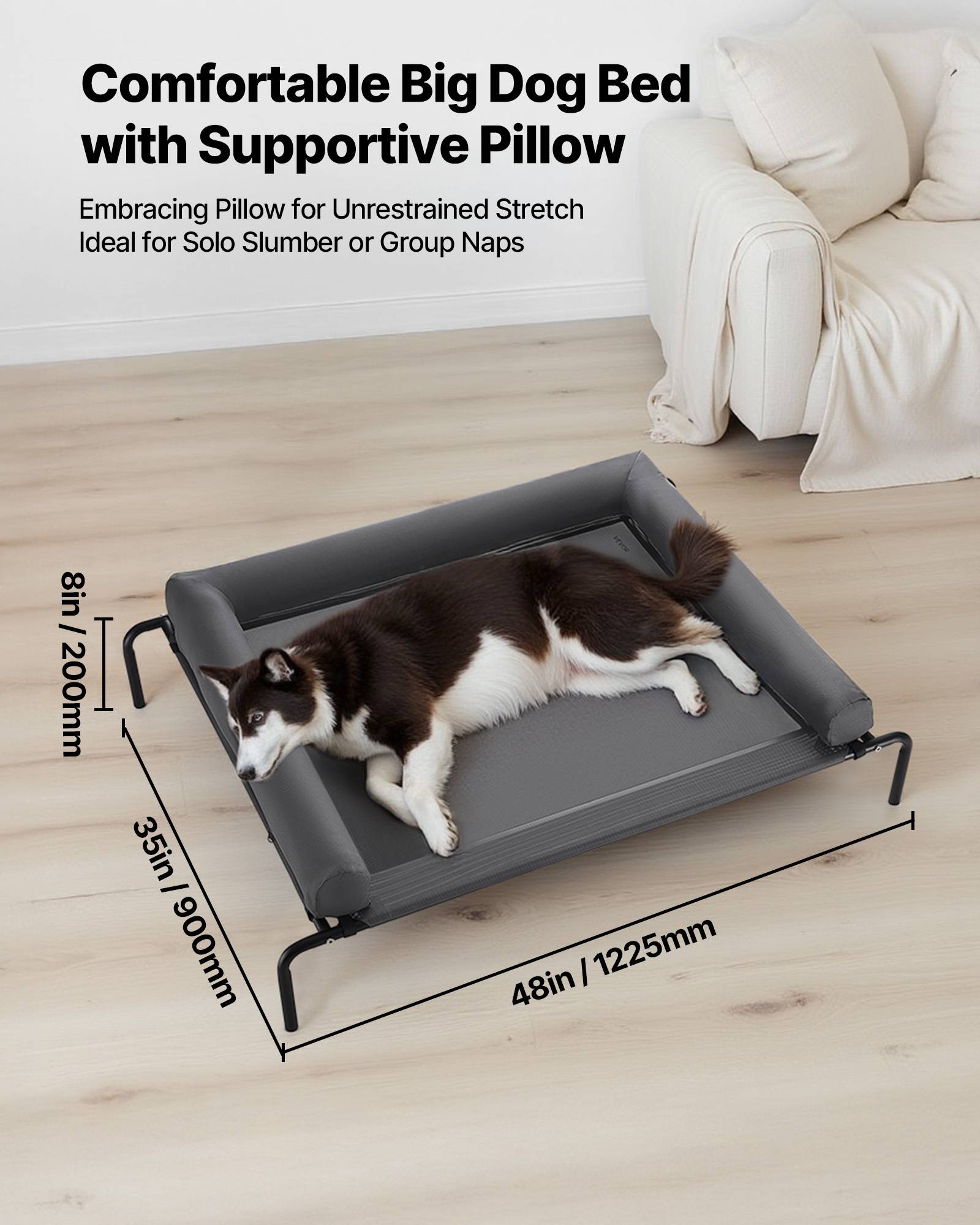 Vevor - VEVOR Lit surélevé chien/chat XL, cadre acier, maille respirante, oreiller lavable, intérieur/extérieur. - Image 4