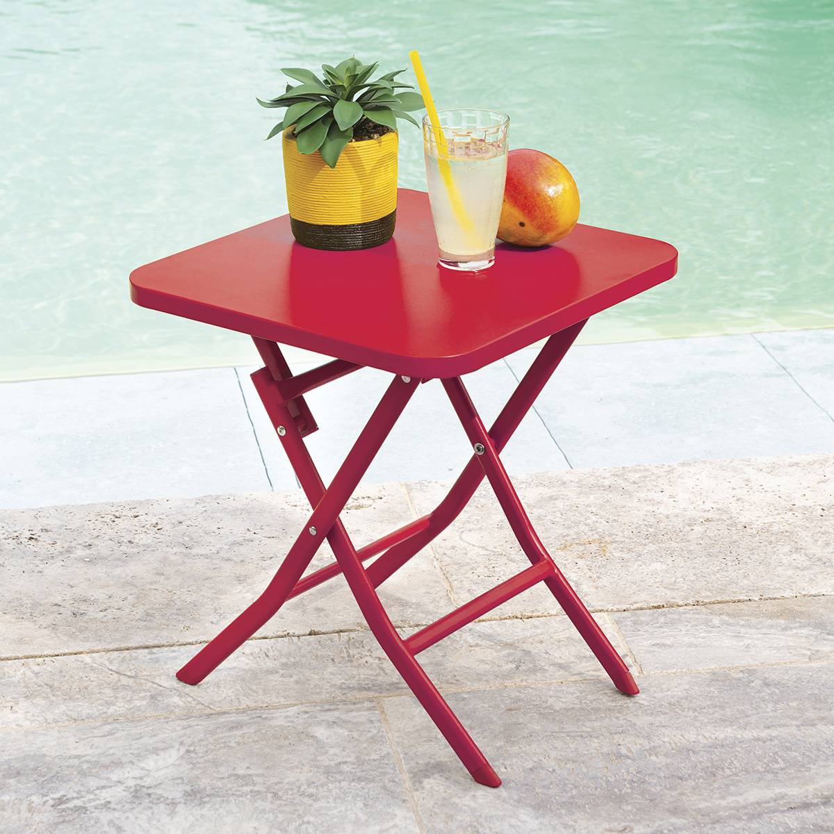Hesperide - Table d'appoint de jardin carrée "Greensboro" groseille 40x40cm en acier traité époxy - Hespéride - Imagen 1