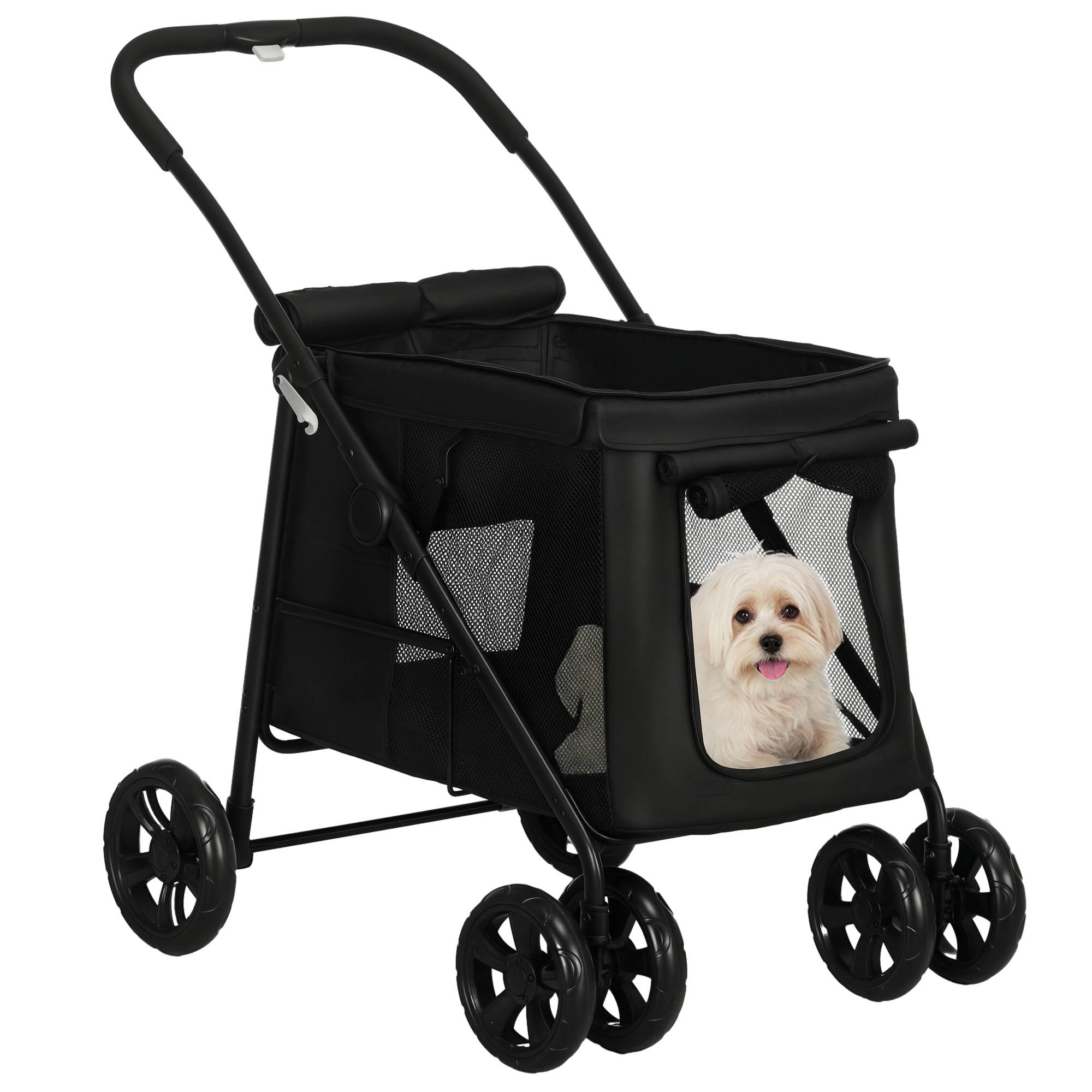 Chariot pour chien avec coussin, 3 poches latérales, pliable, dimensions : 102 cm x 62 cm x 105 cm, noir