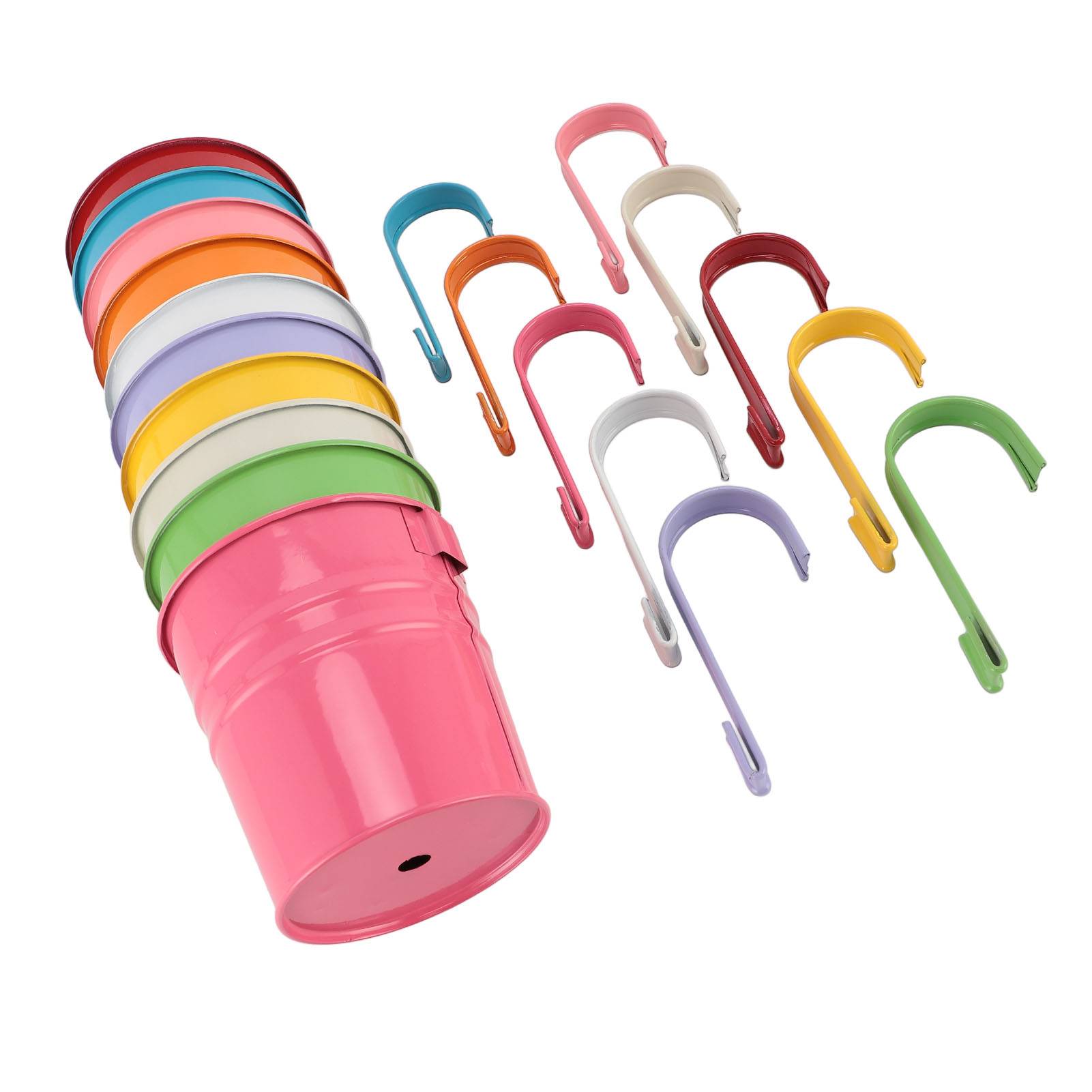 Lot De 10 Pots De Fleurs Suspendus Multicolores En Métal - Avec Poignée Amovible, 10 Cm Diamètre, Idéal Jardin Balcon
