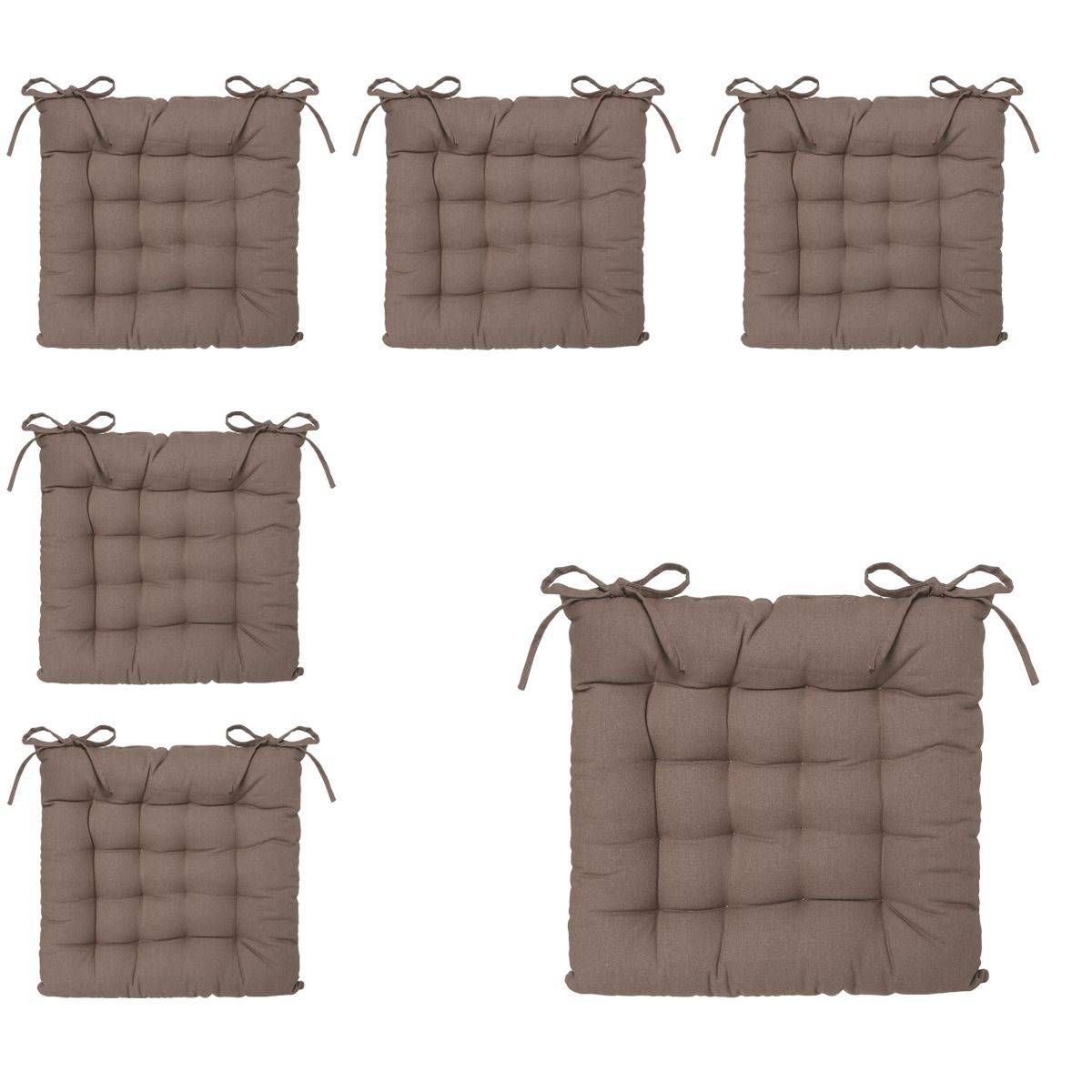 Lot de 6 Galettes de chaise en Coton Taupe 38 x 38 cm - Imagen 1