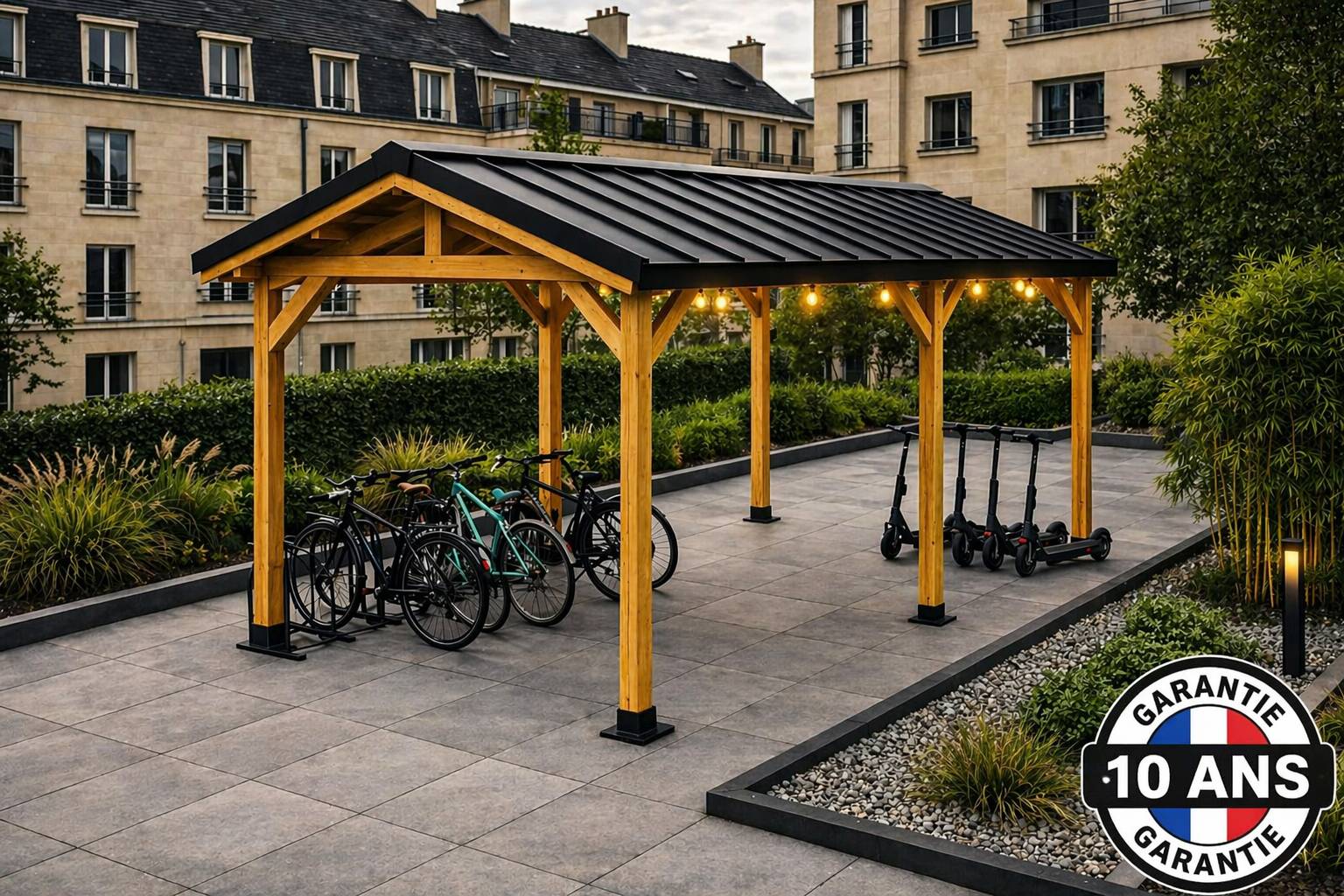 Carport bois 2 pentes en bois douglas 21 m² avec couverture. 6 pieds de poteau fixes. Abri camping car ou van. Garantie 10 ans. - Image 10
