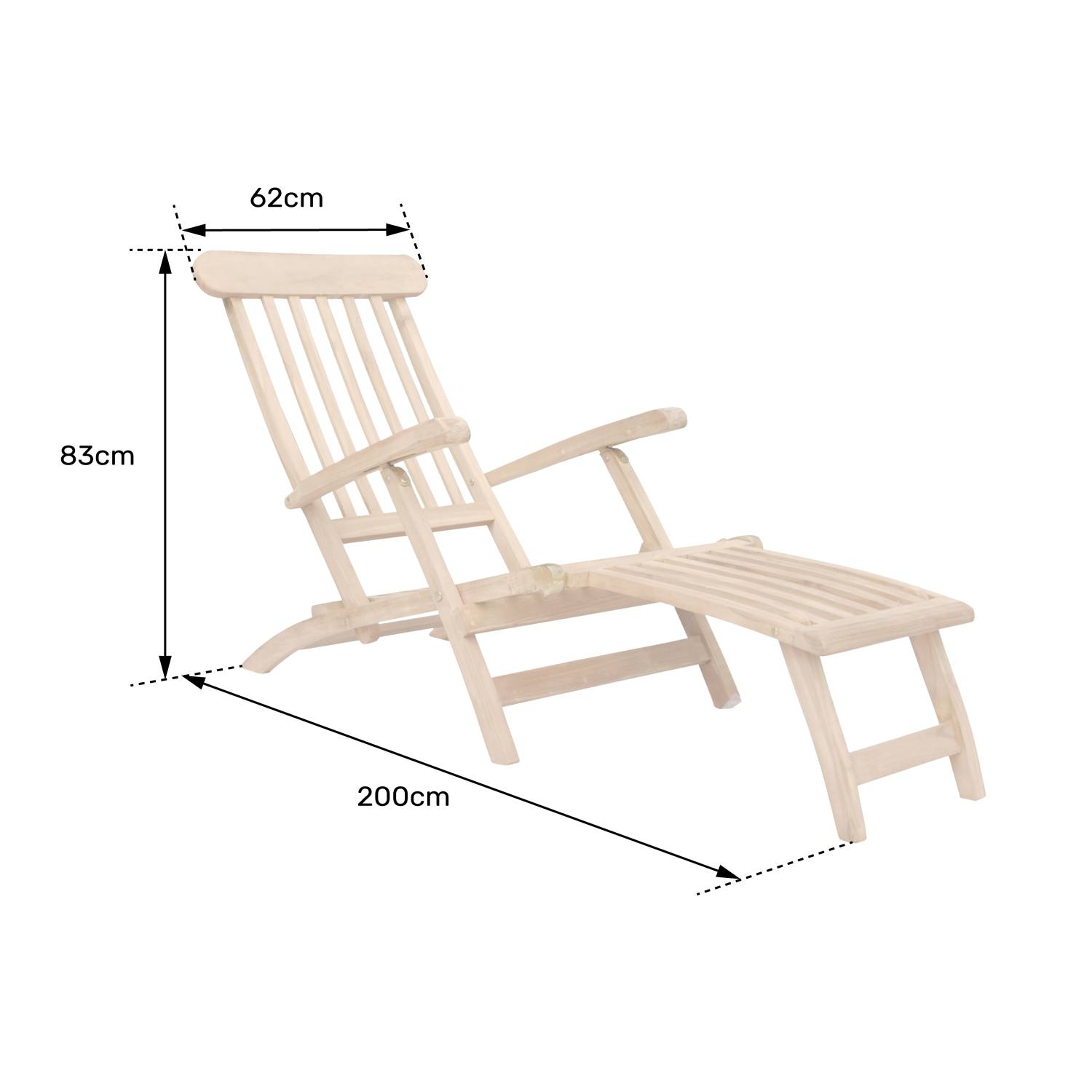 Happy Garden - Transat pliant 153cm en teck massif LOMBOK - HAPPY GARDEN - Imagen 8