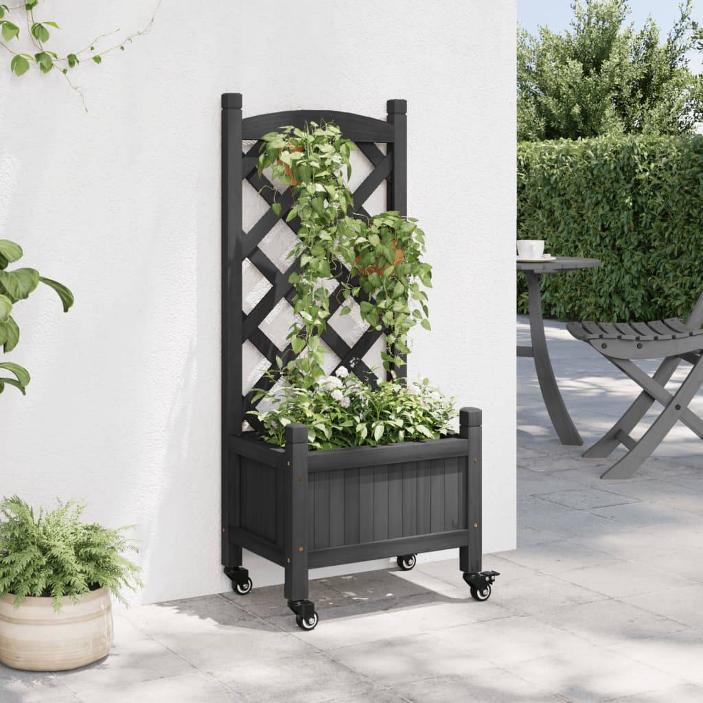 Jardinière avec treillis bois de sapin noir 40 x 30 x 97.5 cm - PANGIVO - Image 3