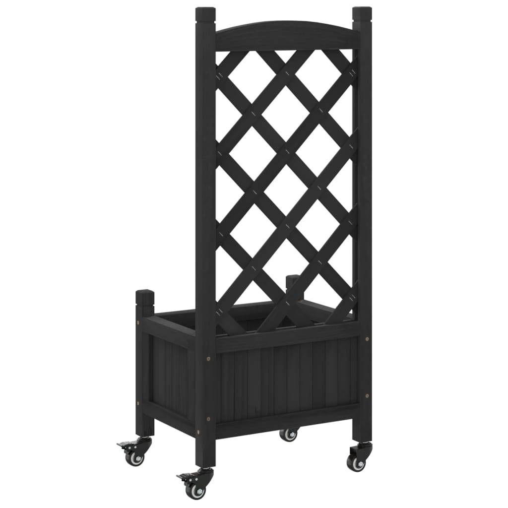 Jardinière avec treillis bois de sapin noir 40 x 30 x 97.5 cm - PANGIVO - Image 6