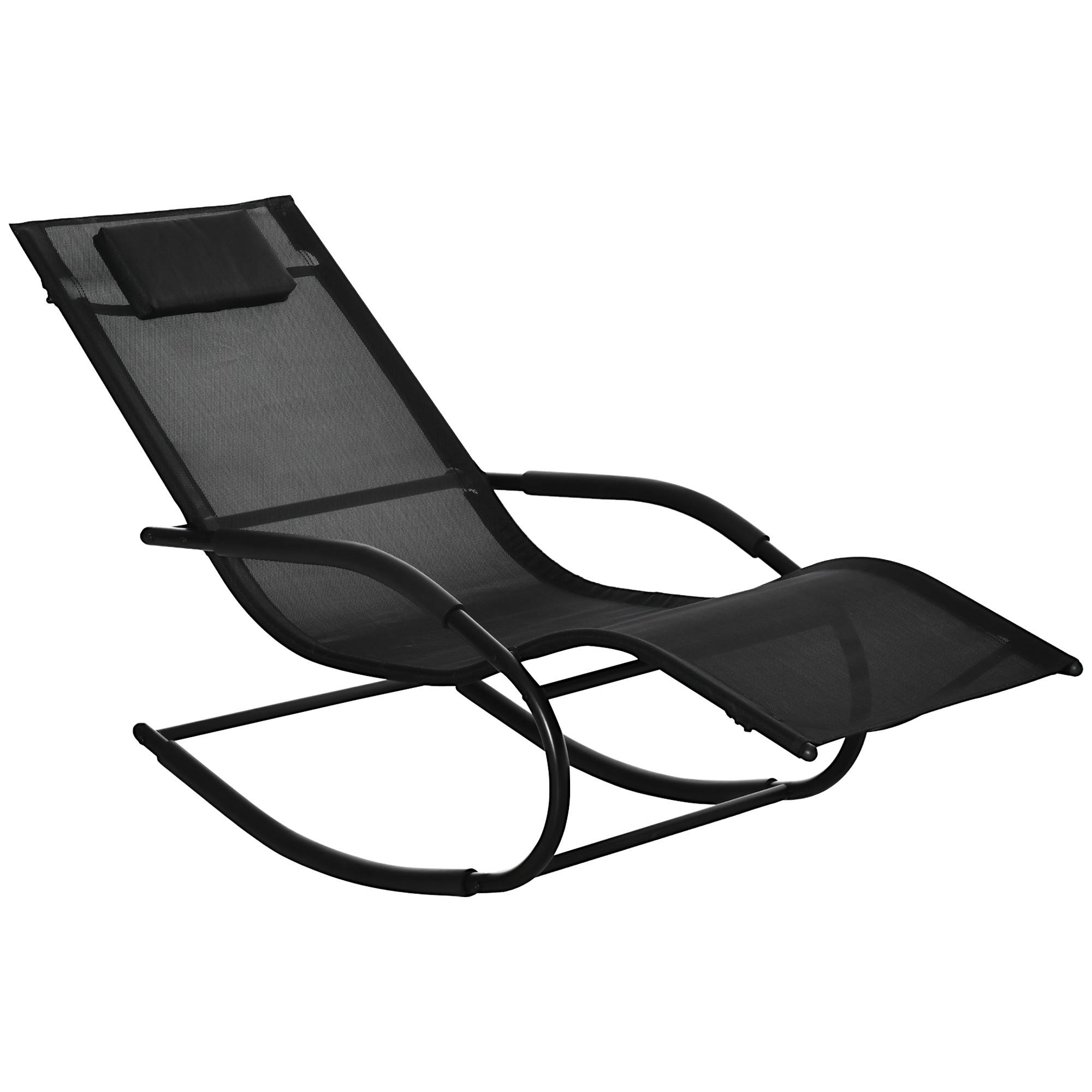 Chaise longue à bascule rocking chair ergonomique avec tétière accoudoirs métal galvanisé textilène 62l x 150P - Image 1