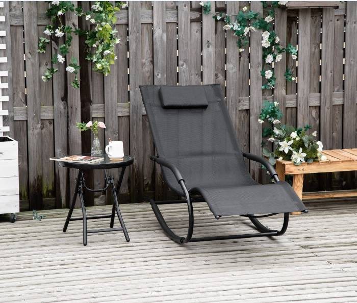 Chaise longue à bascule rocking chair ergonomique avec tétière accoudoirs métal galvanisé textilène 62l x 150P - Image 2