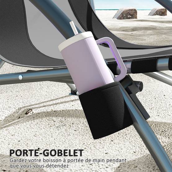 Lot de 2 chaises de plage pliantes métal et tissu noir 58 x 55 x 62 cm - PANGIVO - Image 8
