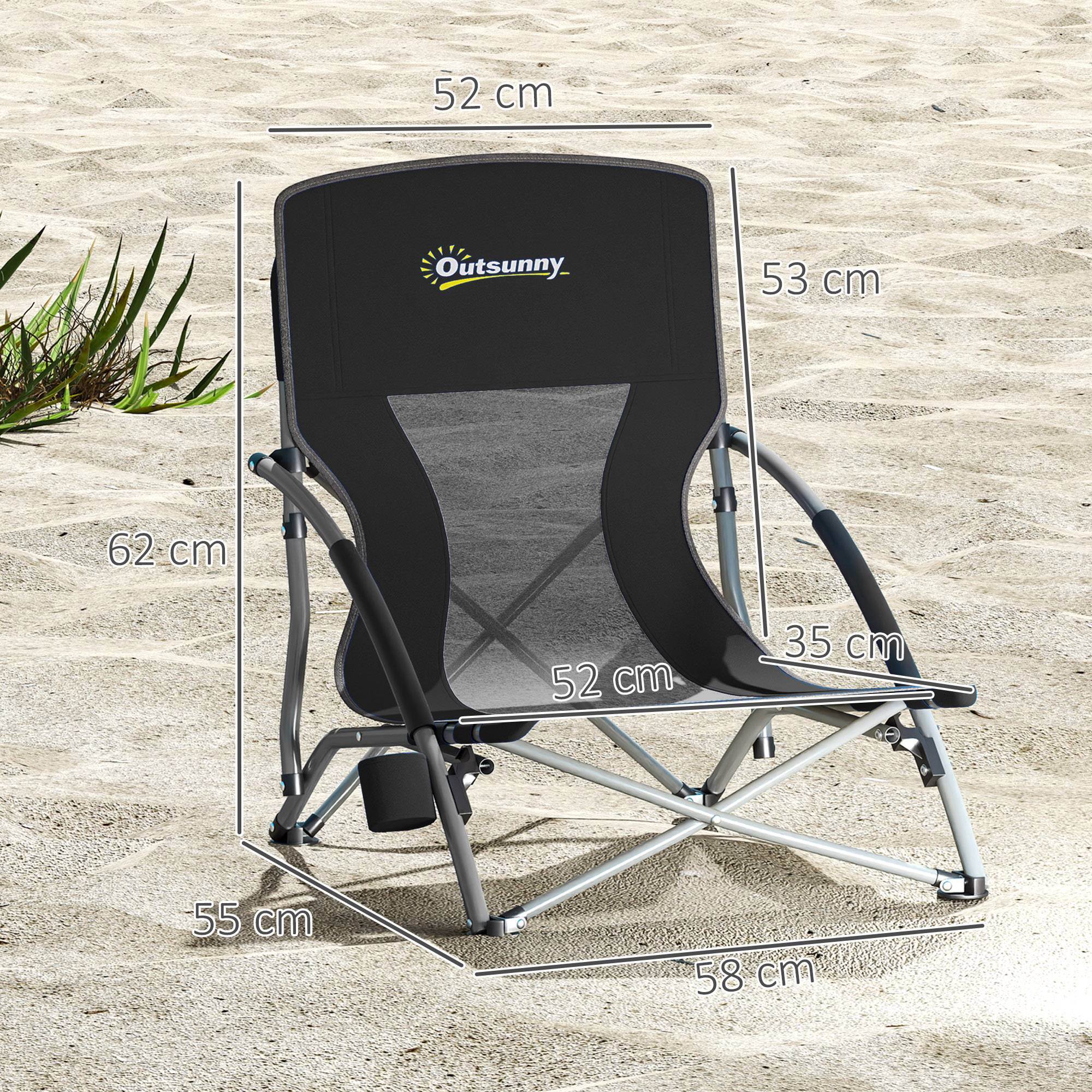 Lot de 2 chaises de plage pliantes métal et tissu noir 58 x 55 x 62 cm - PANGIVO - Image 5