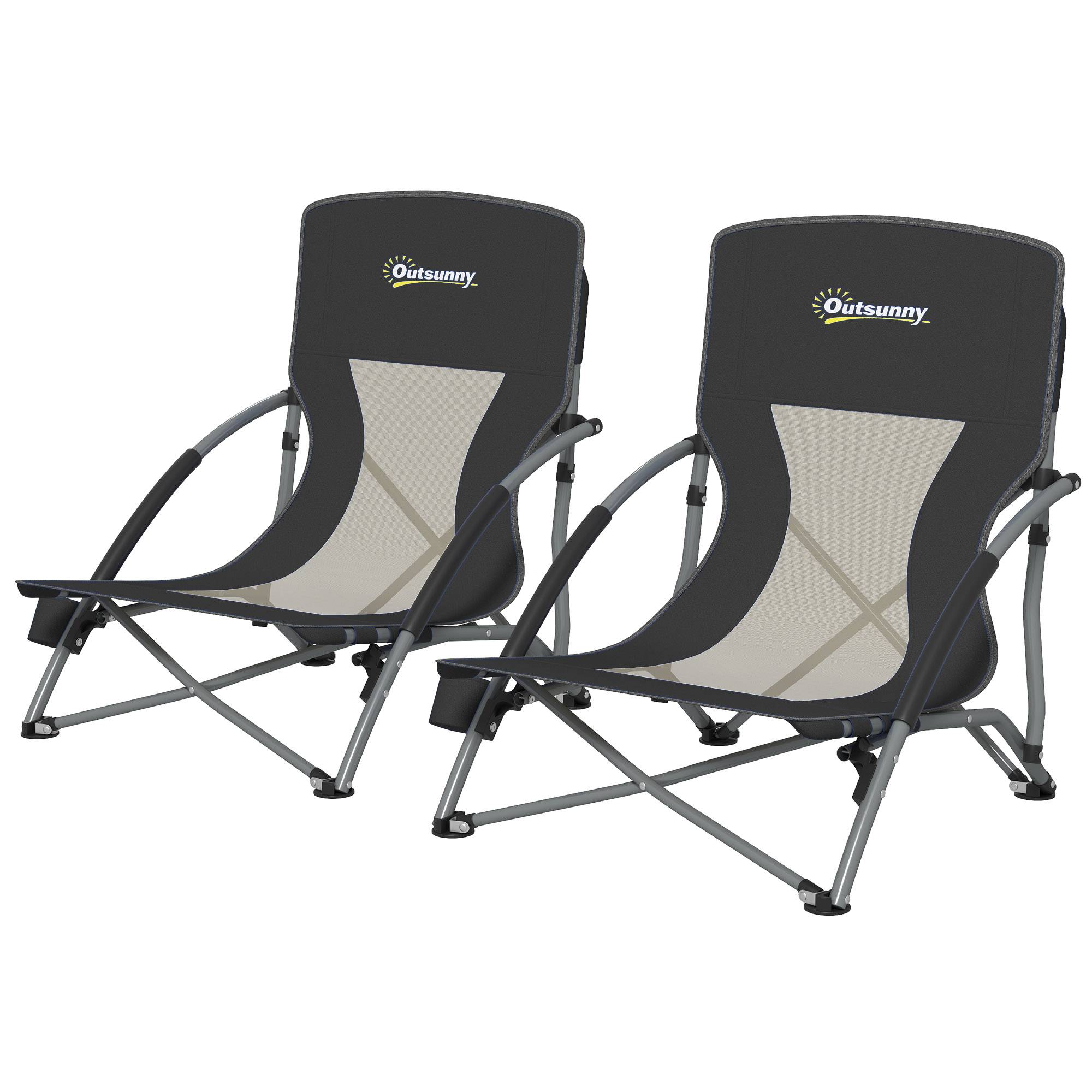 Lot de 2 chaises de plage pliantes métal et tissu noir 58 x 55 x 62 cm - PANGIVO - Image 2