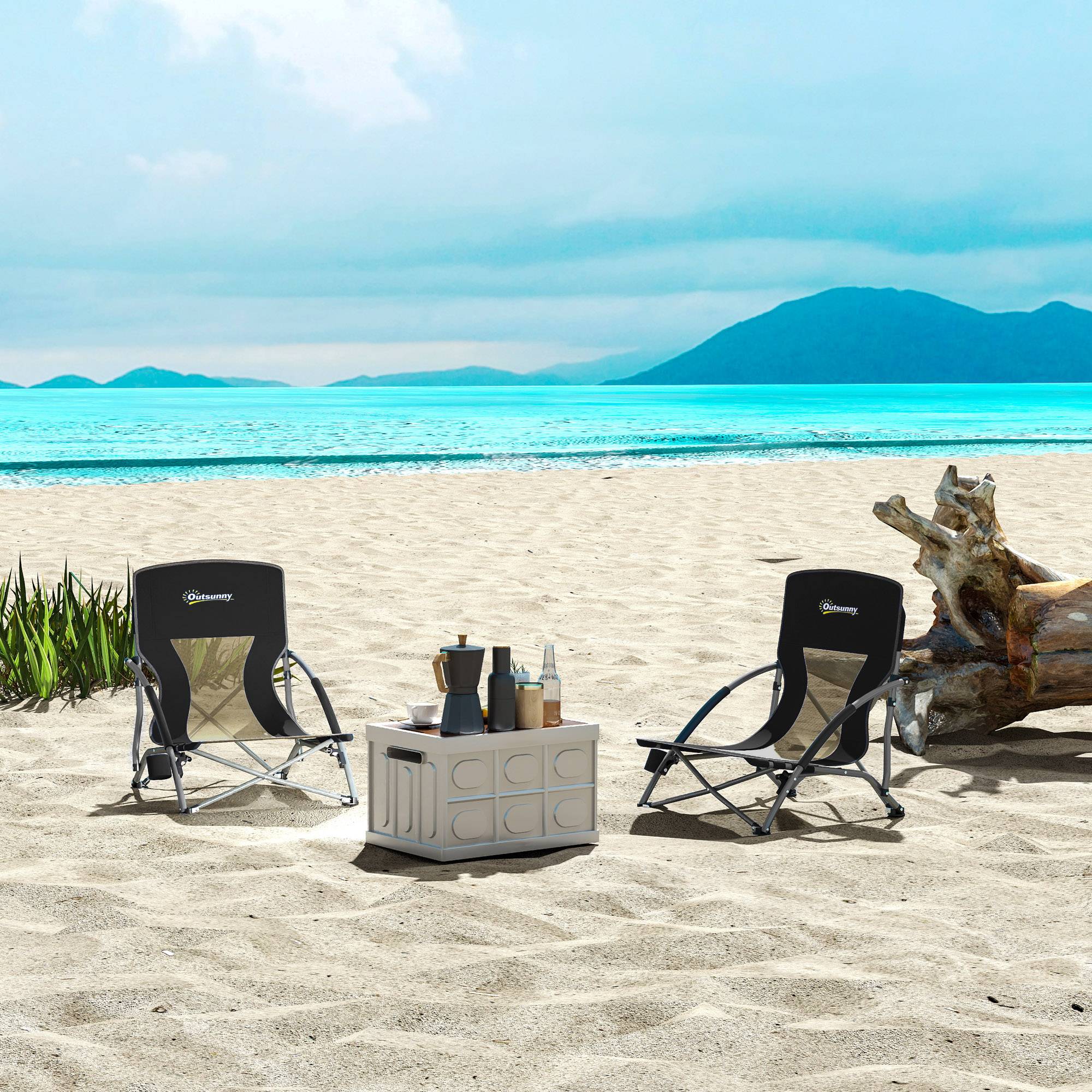 Lot de 2 chaises de plage pliantes métal et tissu noir 58 x 55 x 62 cm - PANGIVO - Image 4