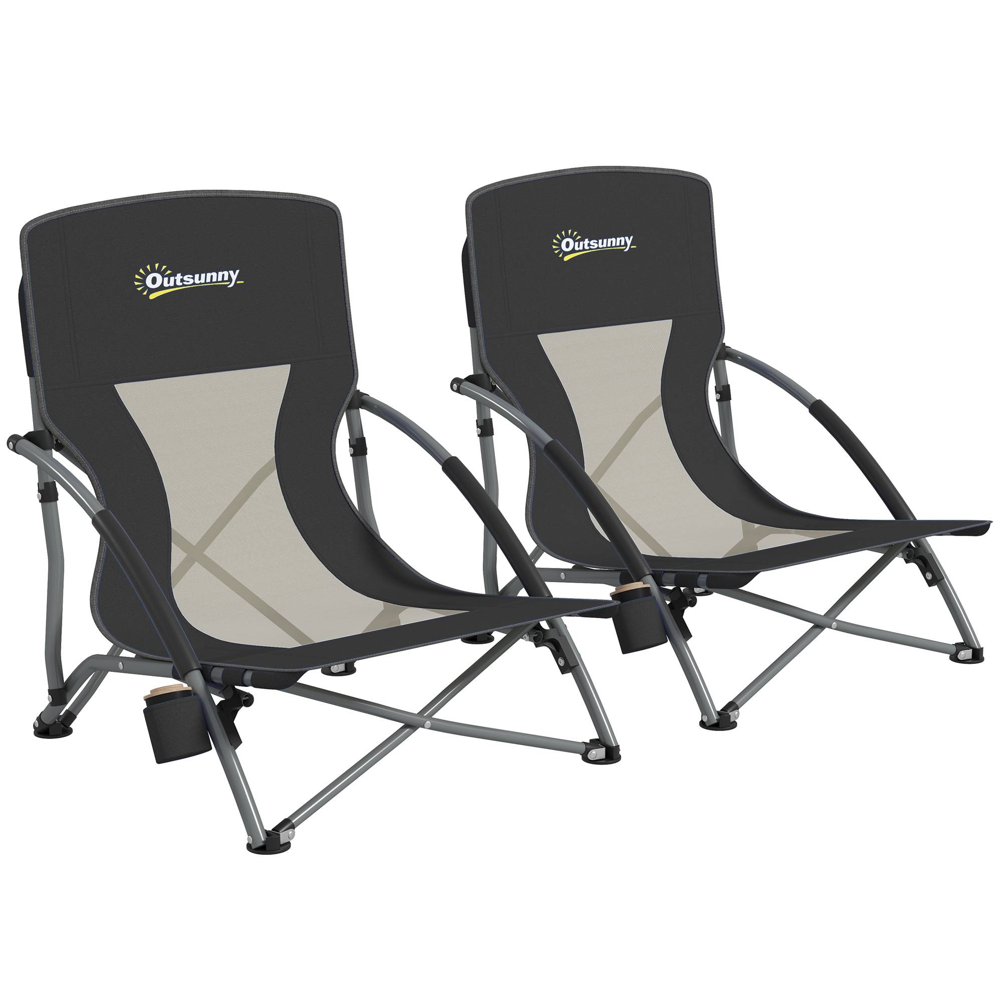 Lot de 2 chaises de plage pliantes métal et tissu noir 58 x 55 x 62 cm - PANGIVO - Image 1
