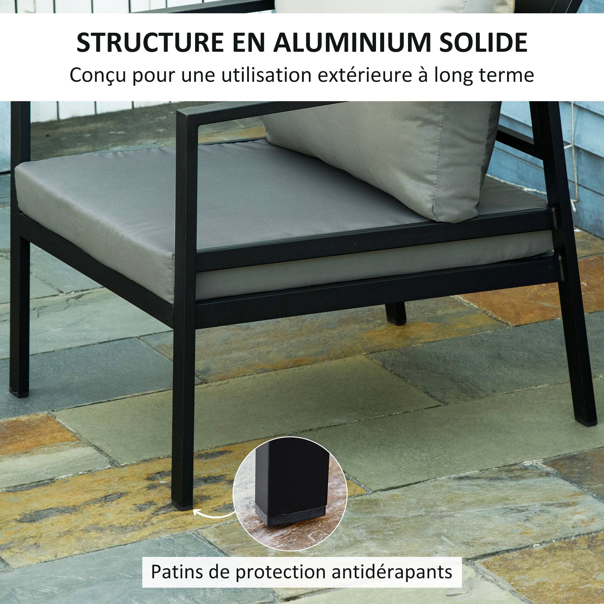 Outsunny - Ensemble salon de jardin style yachting design contemporain 4 places 4 pièces avec coussins déhoussables polyester alu. gris - Outsunny - Imagen 4