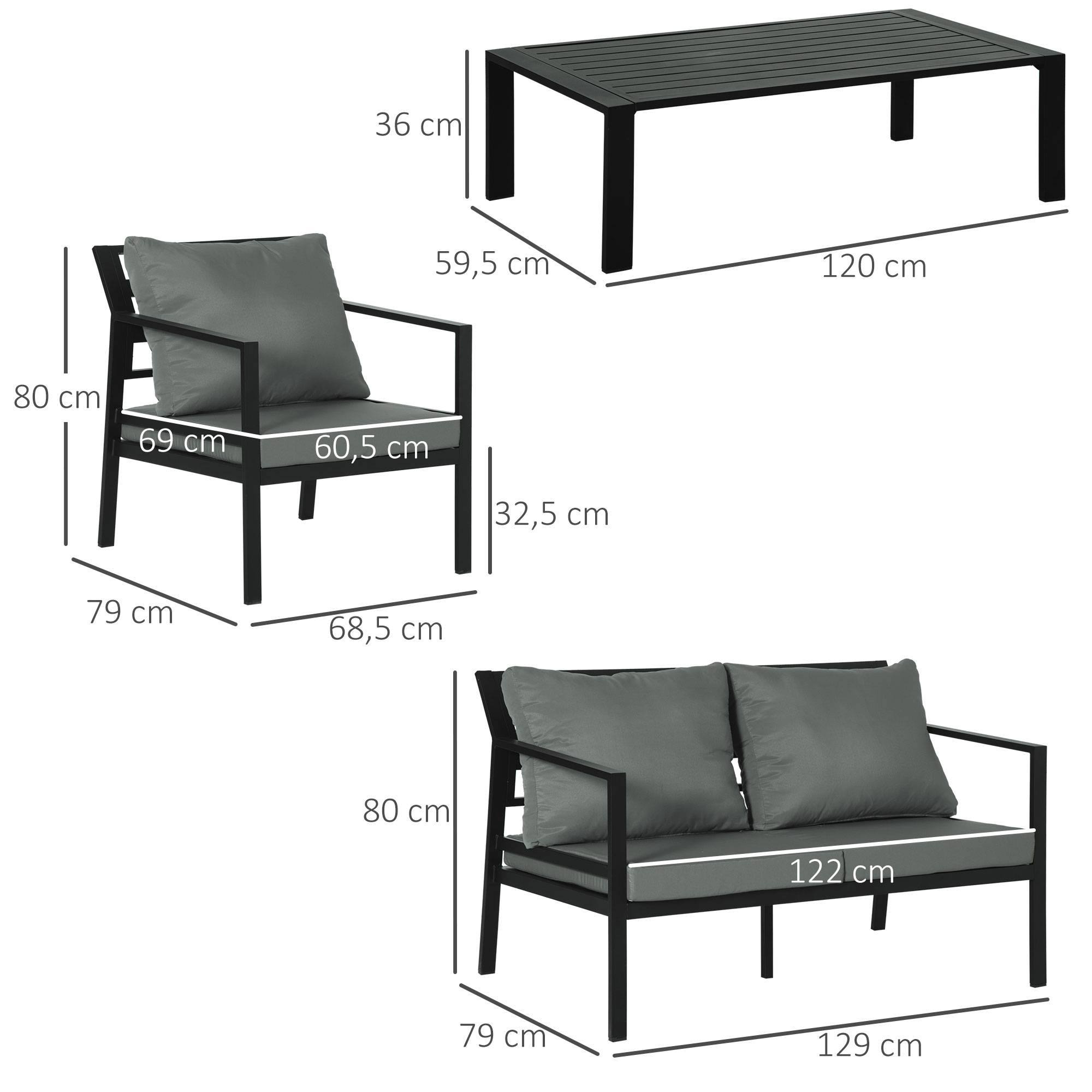 Outsunny - Ensemble salon de jardin style yachting design contemporain 4 places 4 pièces avec coussins déhoussables polyester alu. gris - Outsunny - Imagen 3