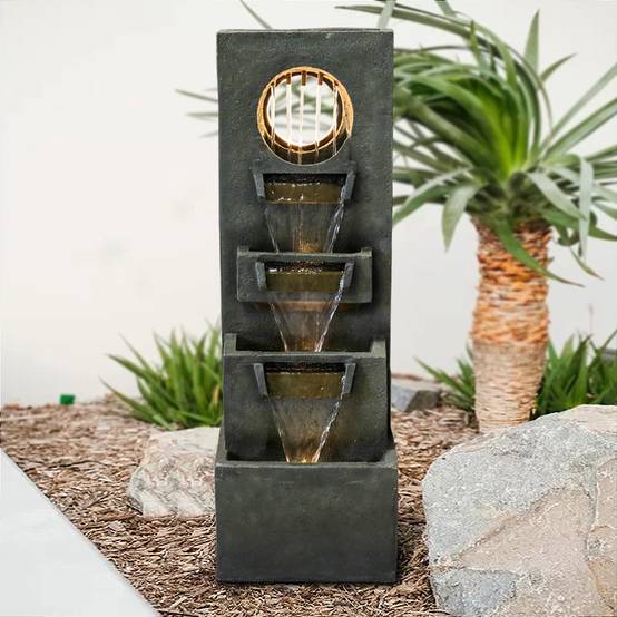 Fontaine cascade moderne 100 cm en résine effet pierre avec éclairage LED jardin – ComfortXL Outdoor Living - Image 7