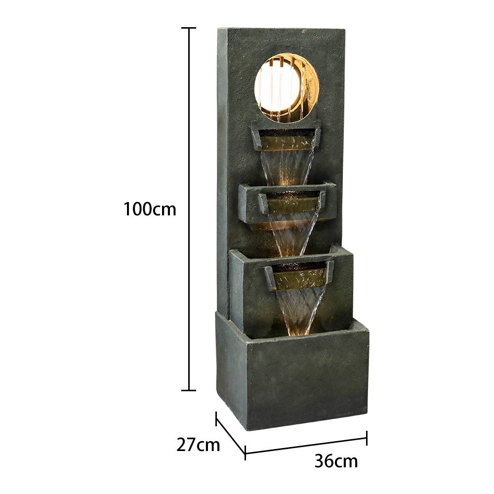 Fontaine cascade moderne 100 cm en résine effet pierre avec éclairage LED jardin – ComfortXL Outdoor Living - Imagen 3