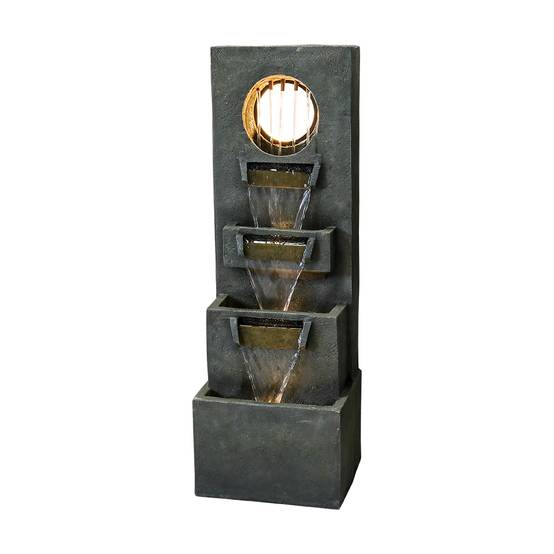 Fontaine cascade moderne 100 cm en résine effet pierre avec éclairage LED jardin – ComfortXL Outdoor Living - Image 2