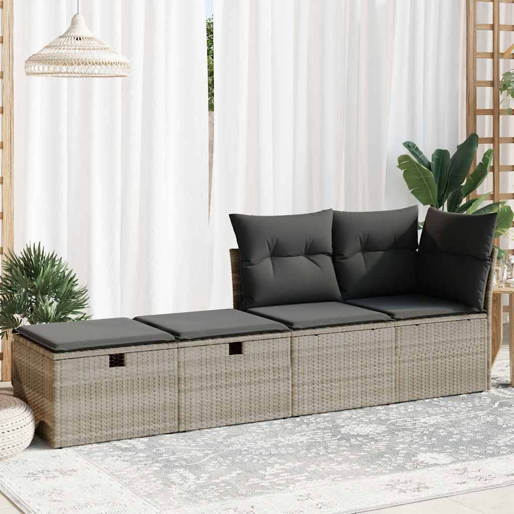 Ensemble 2 Poufs Coffre Polyrotin avec Coussins Gris Foncé pour Terrasse Extérieure Gris Clair – ComfortXL Outdoor Living - Image 3