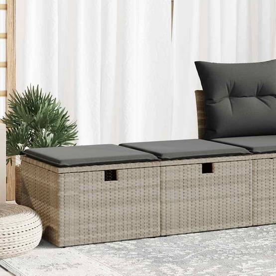 Ensemble 2 Poufs Coffre Polyrotin avec Coussins Gris Foncé pour Terrasse Extérieure Gris Clair – ComfortXL Outdoor Living - Image 1