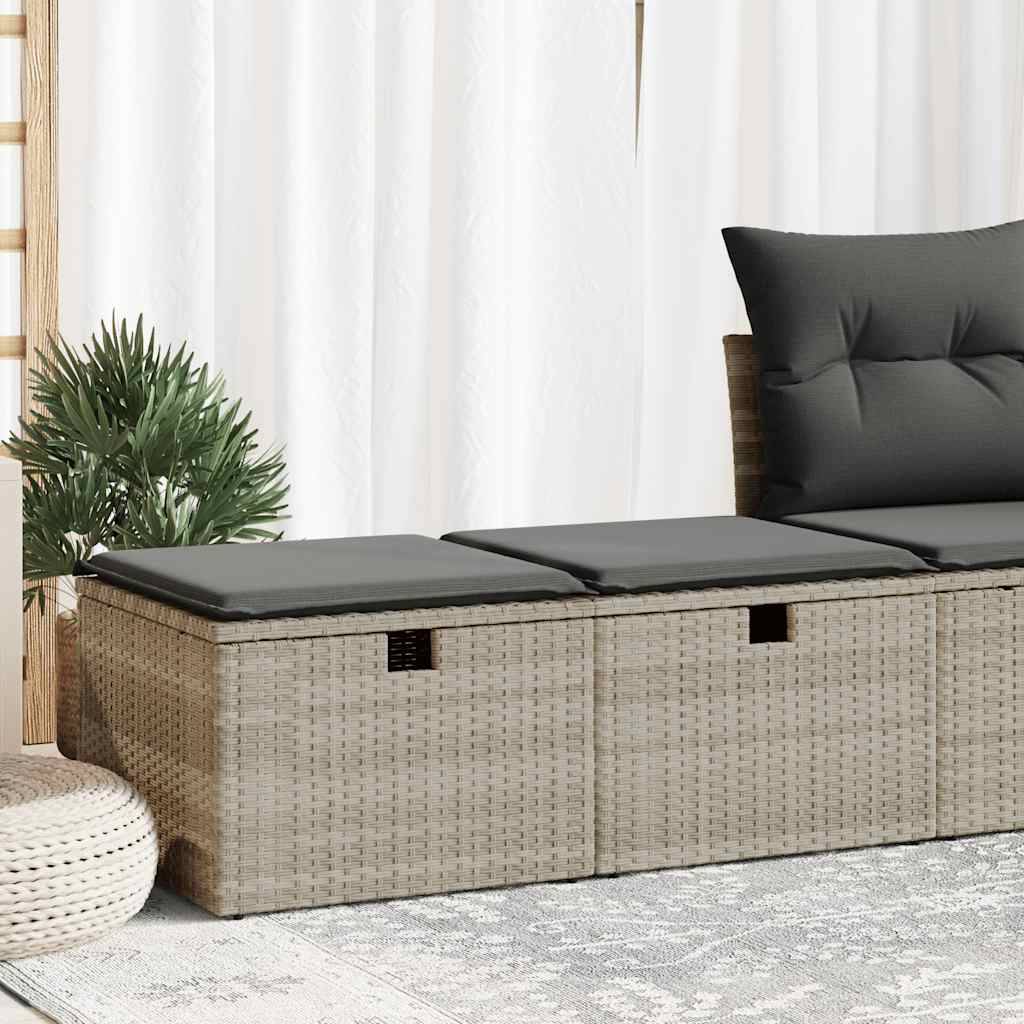 Ensemble 2 Poufs Coffre Polyrotin avec Coussins Gris Foncé pour Terrasse Extérieure Gris Clair – ComfortXL Outdoor Living - Image 1
