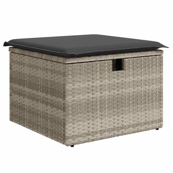 Ensemble 2 Poufs Coffre Polyrotin avec Coussins Gris Foncé pour Terrasse Extérieure Gris Clair – ComfortXL Outdoor Living - Image 4