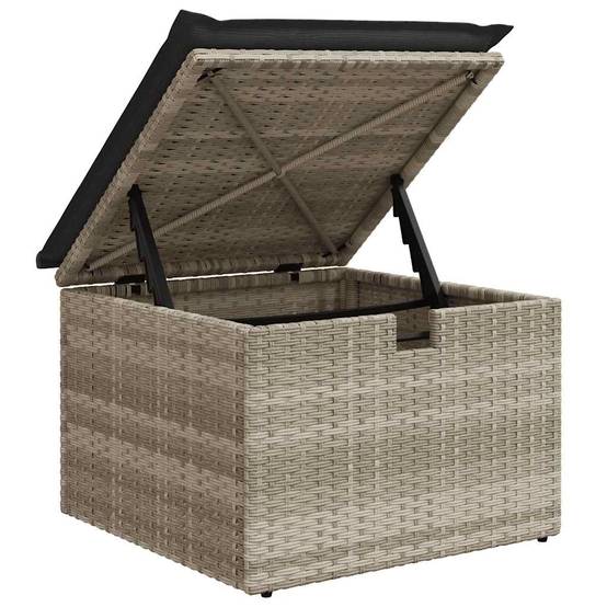 Ensemble 2 Poufs Coffre Polyrotin avec Coussins Gris Foncé pour Terrasse Extérieure Gris Clair – ComfortXL Outdoor Living - Image 5
