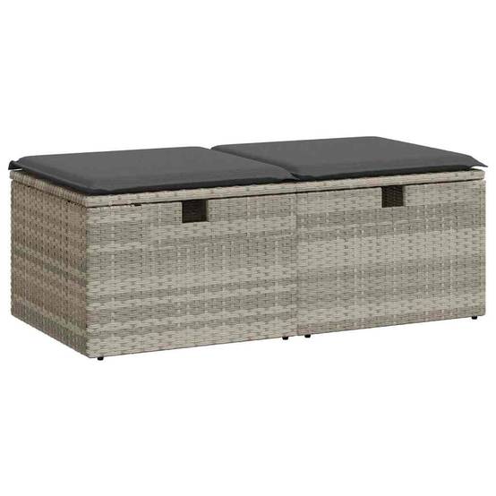 Ensemble 2 Poufs Coffre Polyrotin avec Coussins Gris Foncé pour Terrasse Extérieure Gris Clair – ComfortXL Outdoor Living - Image 2