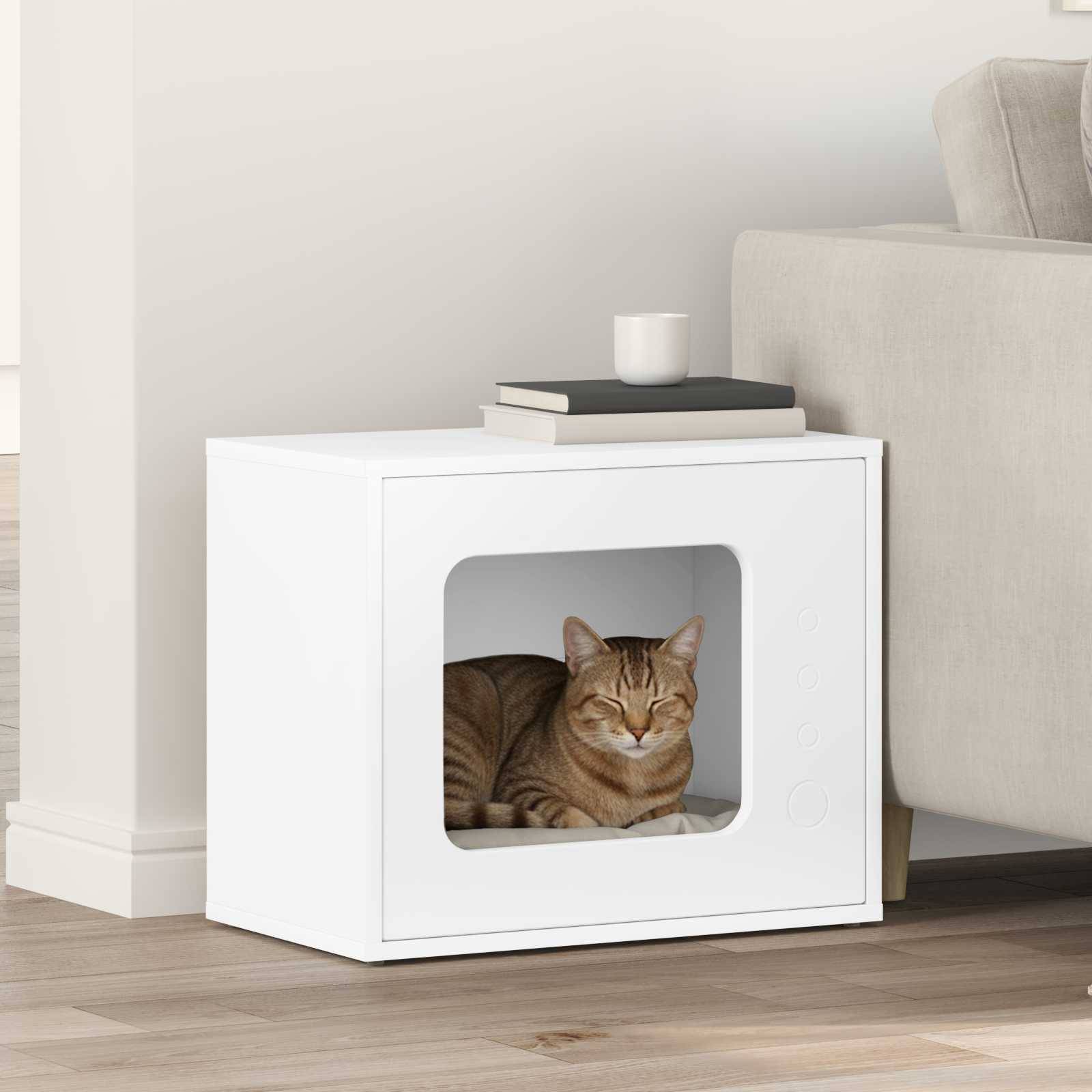 Maison pour chat bois d'ingénierie blanc 51 x 30 x 42 cm - PANGIVO - Image 1