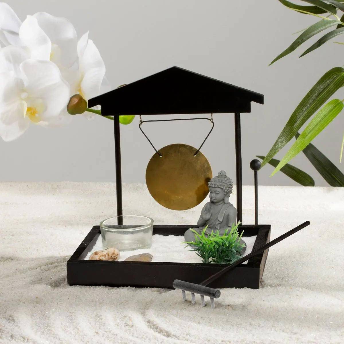 Jardin Zen Bouddha sur un plateau avec Gong et décoration - Image 4