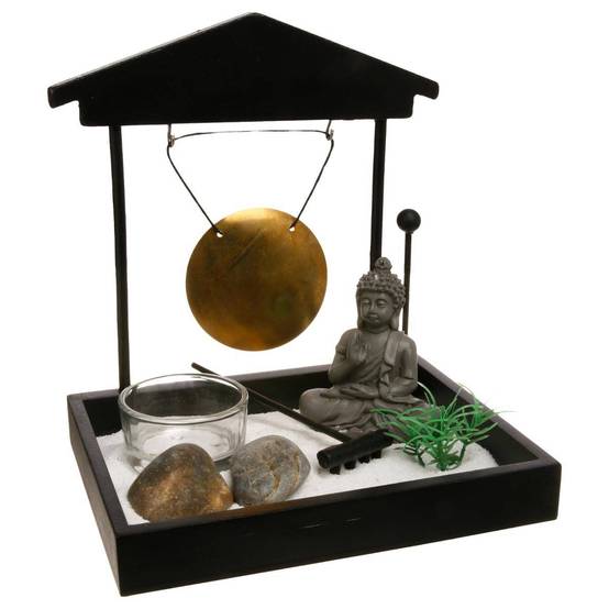 Atmosphera - Jardin zen avec gong Devika 15x12cm bois - Atmosphera Créateur d'intérieur - Image 1