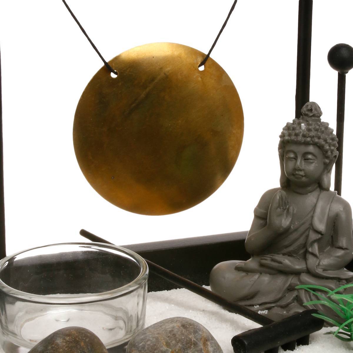 Atmosphera - Jardin zen avec gong Devika 15x12cm bois - Atmosphera Créateur d'intérieur - Image 4