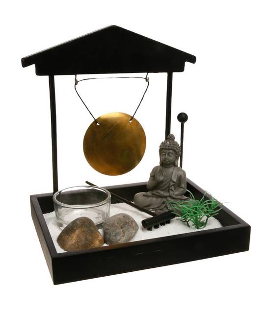 Jardin Zen Bouddha sur un plateau avec Gong et décoration - Image 1