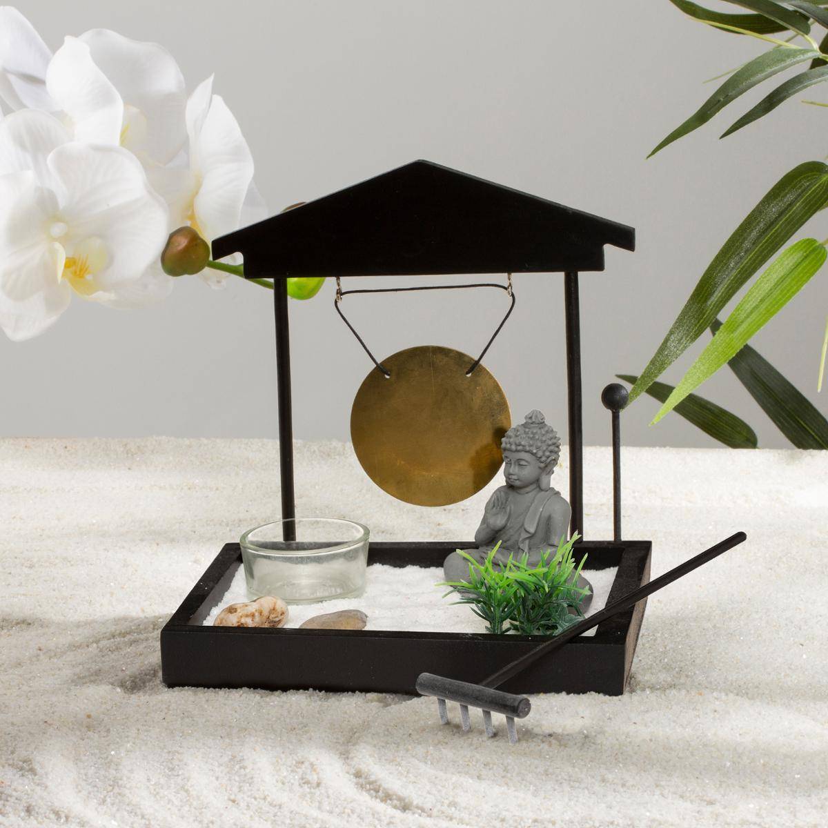 Atmosphera - Jardin zen avec gong Devika 15x12cm bois - Atmosphera Créateur d'intérieur - Image 5