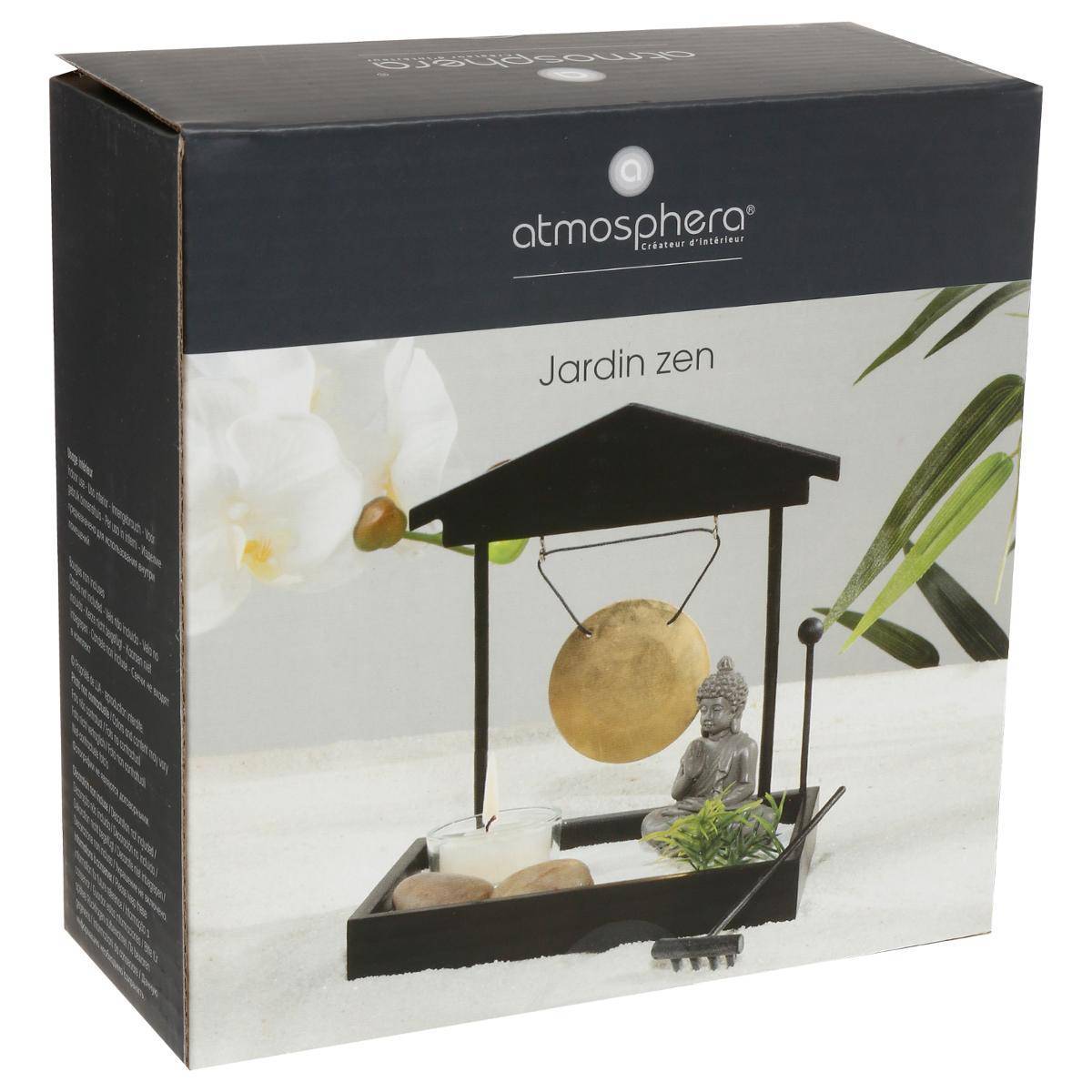 Atmosphera - Jardin zen avec gong Devika 15x12cm bois - Atmosphera Créateur d'intérieur - Image 2